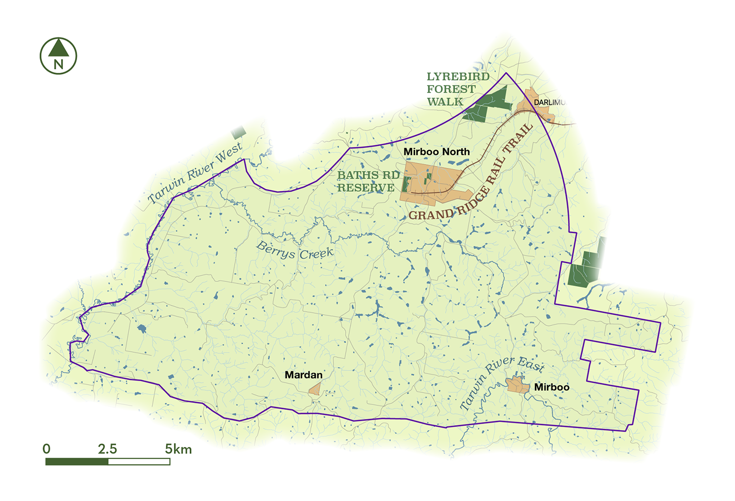 Image showing a map of the MMNLG catchment area with key local features and townships marked