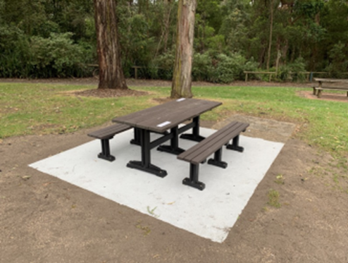 Commemorative picnic table at Baths Rd Reserve, Mirboo North